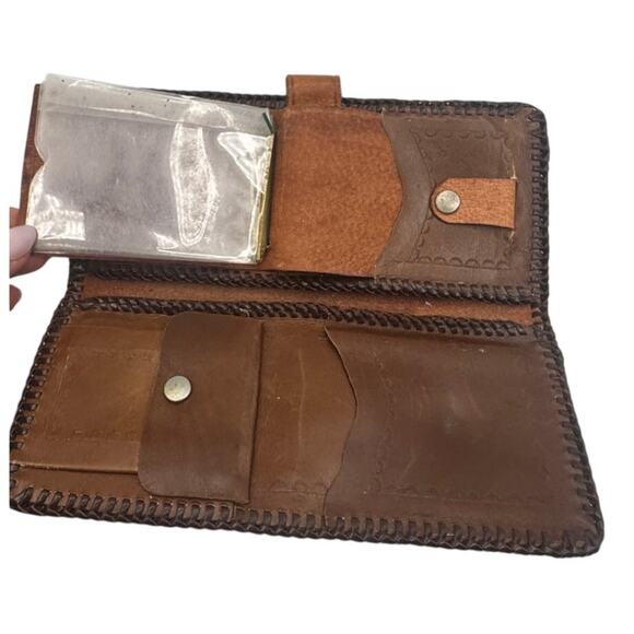 Vintage Hand Tooled Leather Wallet Horse Acorns Embossed Bifold Whip Stitched 8" - Picture 13 of 15